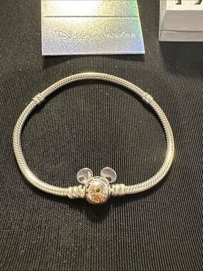 Authentic Pandora (925) Sterling Silver & 14K Gold Mickey Mouse Charm Bracelet
